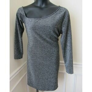 Plus Size Black Silver Sparkle Glitter Solid Midi Cut Out Shoulder Dress 2X NWT